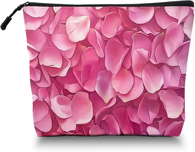Scribesense Cosmetic Bags Travel Makeup Toilet Case Waterproof Pouch for Women Girls 6.7X9.45inches - Pink Petals in A Layered Composition