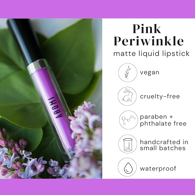 Aromi Pink Periwinkle Matte Liquid Lipstick, Purple Lilac Shade