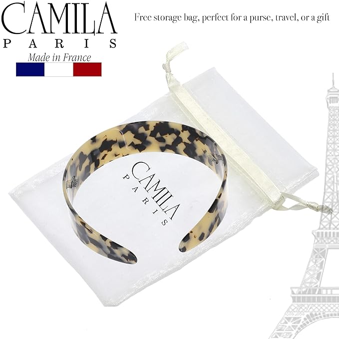 Camila Paris CP3882 French Headband for Women, Handmade White Tokyo, Strong Hold Grip Women's Hair Band, Ligth and Very Flexible, No Slip Durable Styling Girls Hair Accessories, Made in France