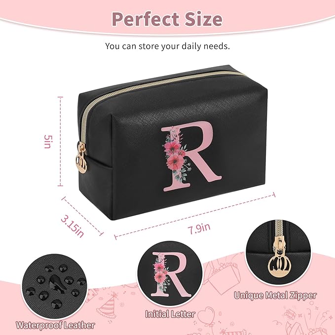 Initial Makeup Bag for Women, Travel Makeup Bag Small Cosmetic Bag, Birthday Gifts for Girls and Women, Teen Girls Gifts Trendy Stuff, Personalized Gifts for Grandkids Teacher Friends Bride Bridesmaid