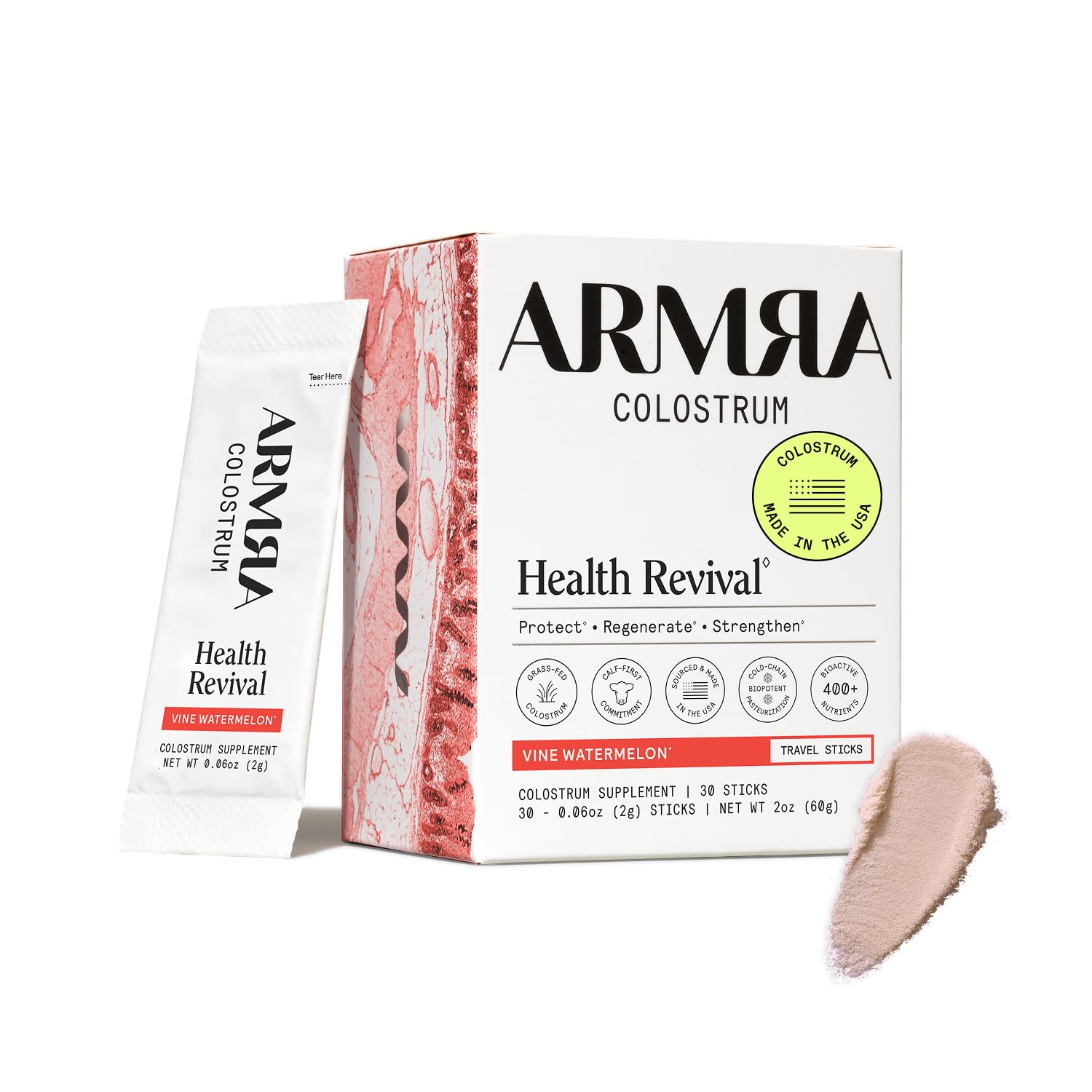 ARMRA Colostrum Powder | Vine Watermelon | Gut Health & Bloating | Skin & Hair | Immunity | Keto, Gluten & Fat-Free | 30 Servings