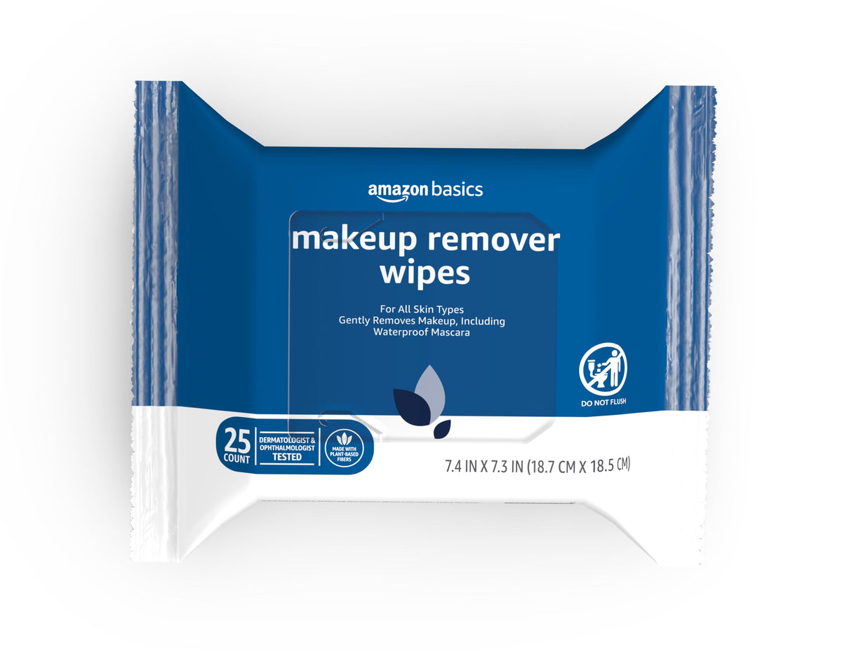 Makeup Remover Wipes, Hydrating Facial Cleansing, Hyaluronic Acid, Dermatologist Tested, Plant Based, Alcohol-Free, Removes Waterproof Mascara, 25 Count, 2-Pack