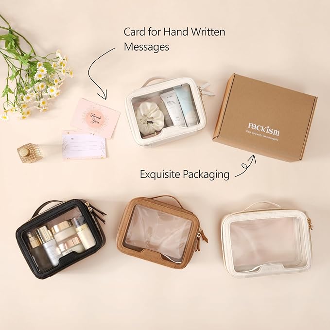 PACKISM Clear Makeup Bag - PU Leather Clear Travel Bags for Toiletries