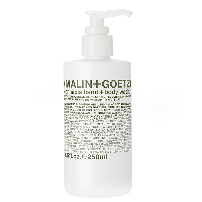 MALIN+GOETZ Hand + Body Wash | Gentle Foaming Cleanser with Botanical Extracts and Amino Acids | Hydrating, pH-Balanced, Unisex Scent | Vegan & Cruelty-Free (Cannabis, 8.5 Fl Oz)