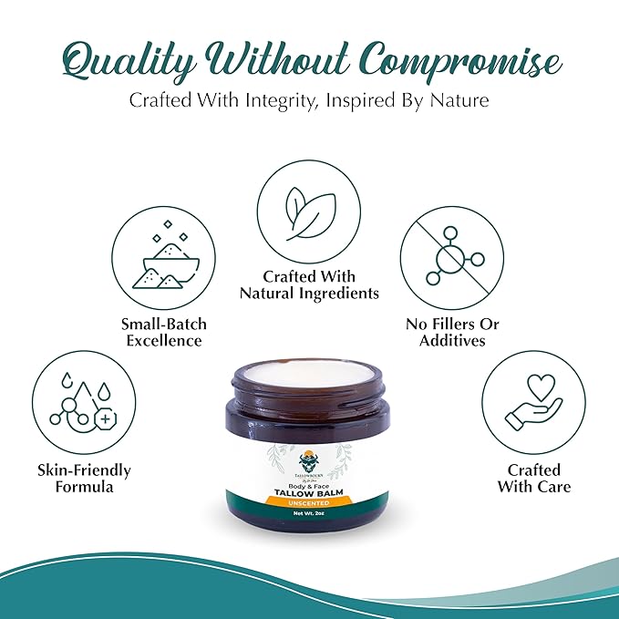Tallowbourn Grass-Fed Beef Tallow Balm for Face & Body - Unscented - 2oz