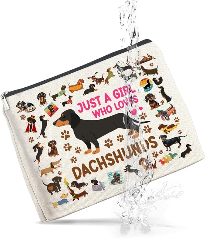 UPNEGE Dachshund Gifts Makeup Bag Weiner Dog Gifts for Girl Women Dog Lovers Cosmetic Bag Just a Girl Who Loves Dachshund Zipper Makeup Pouch Gift