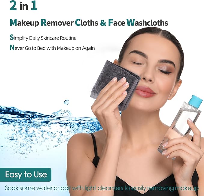 Wash Cloth 12 Cnt,Large Face Towel for Sensitive Skin,13x13 in,White+Grey