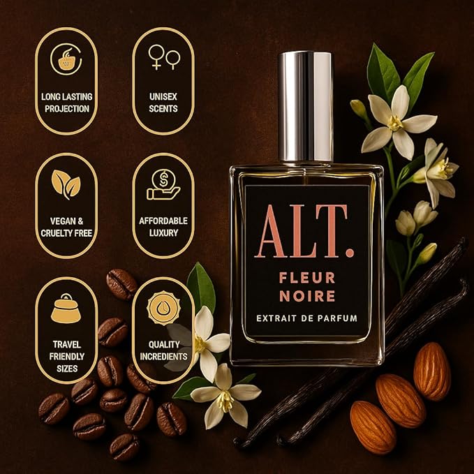 ALT. FRAGRANCES Fleur Noire - Inspired by Blk Opiu.m Perfume for Women, Extrait de Parfum, Long Lasting Fragrance with Coffee, Jasmine & Vanilla Notes, 60ml