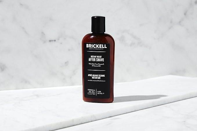 Brickell Men's Instant Relief Aftershave for Men, Soothing After Shave Balm to Prevent Razor Burn, With Aloe, Vitamin E, and Hyaluronic Acid, 4 Ounce, Unscented