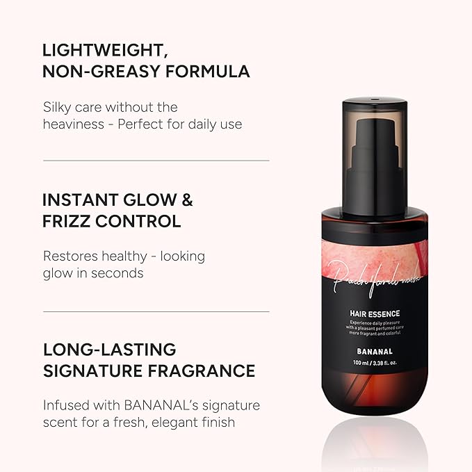 BANANAL 2-in-1 Hair Serum & Perfume Oil - Korean Hair Care, Moroccan Argan Oil & 12 Amino Acids for Dry Damaged Hair, Anti-Frizz Glass Hair Shine, Paraben-Free, Peach Floral Musk, 3.38 fl oz