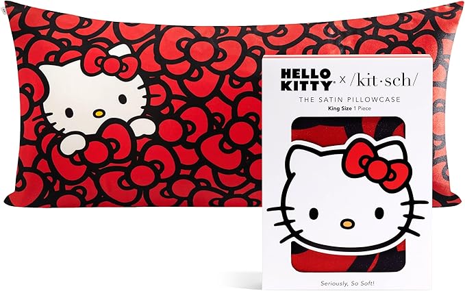 Kitsch x Hello Kitty Satin Pillowcase - Size 19x36, Sea of Bows