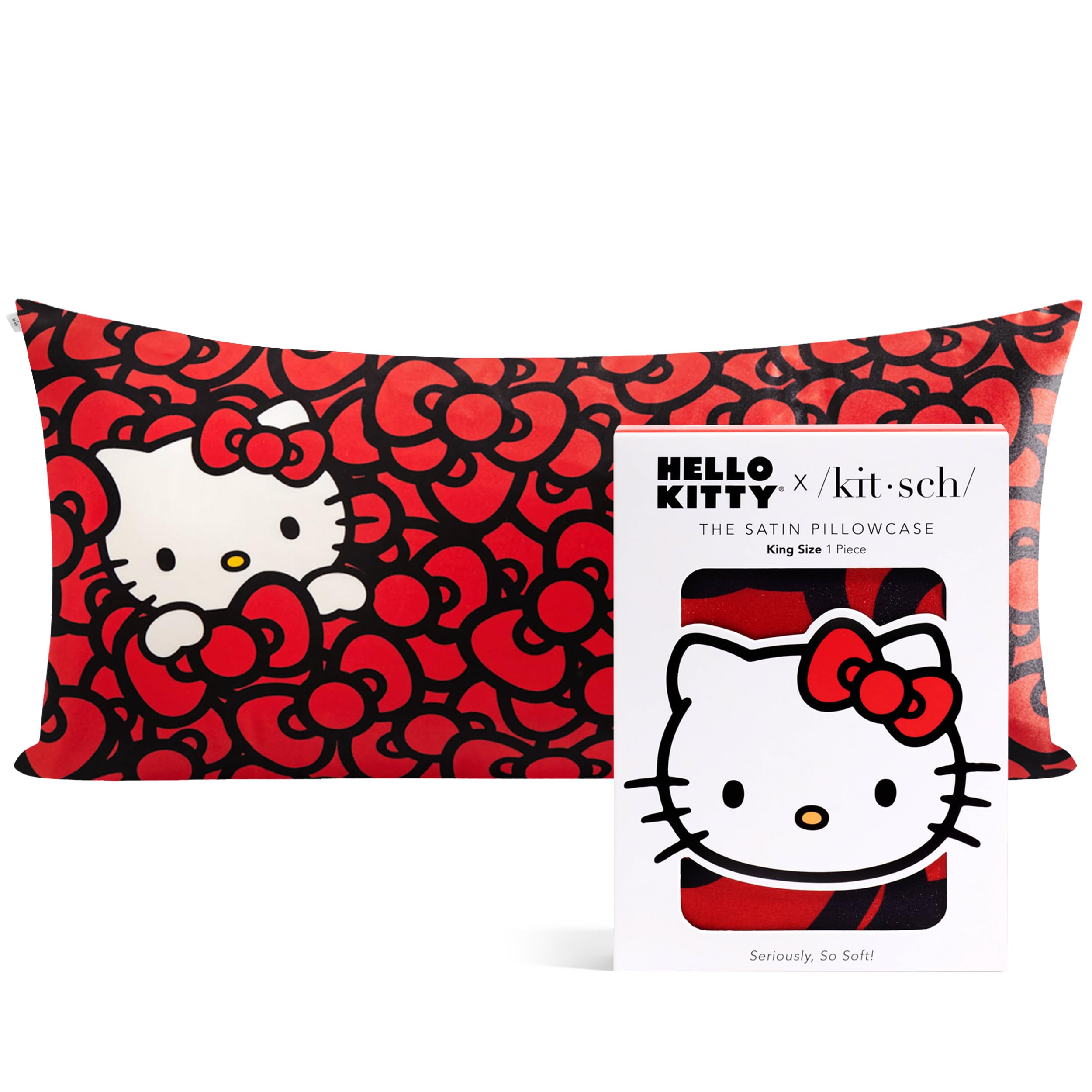 Kitsch x Hello Kitty Satin Pillowcase - Size 19x36, Sea of Bows
