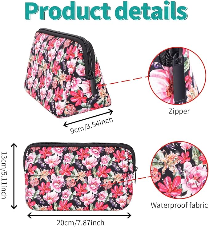 AJLTPA Waterproof Neoprene Cosmetic Bag, Floral Prints