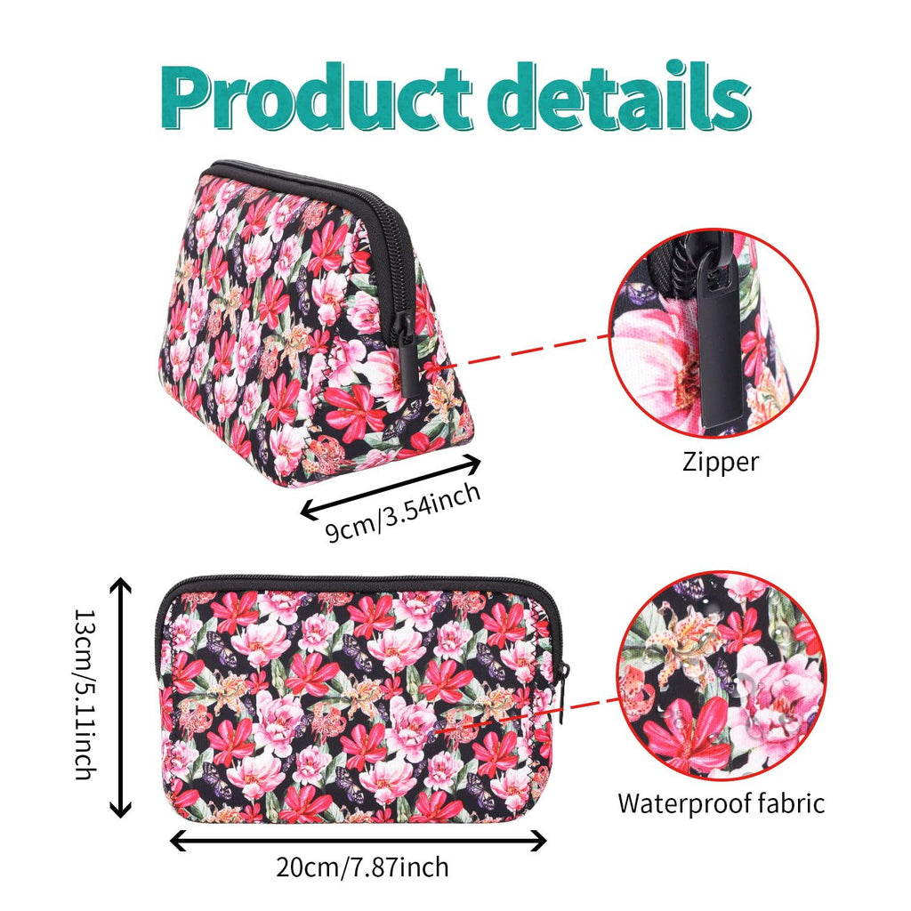 AJLTPA Waterproof Neoprene Cosmetic Bag, Floral Prints