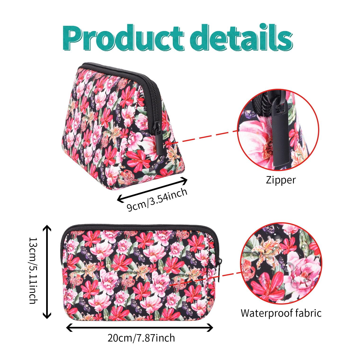 AJLTPA Waterproof Neoprene Cosmetic Bag, Floral Prints
