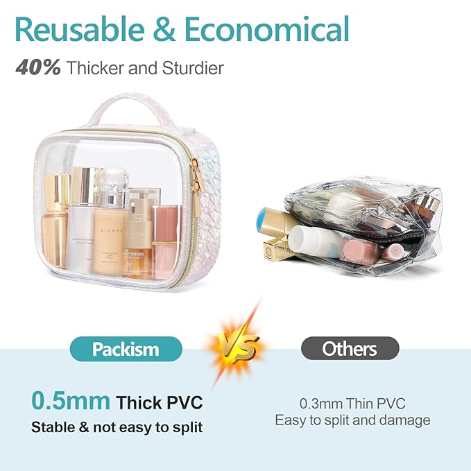 PACKISM Clear Makeup Bag Travel - TSA Approved Toiletry Bag, 2 Pack White