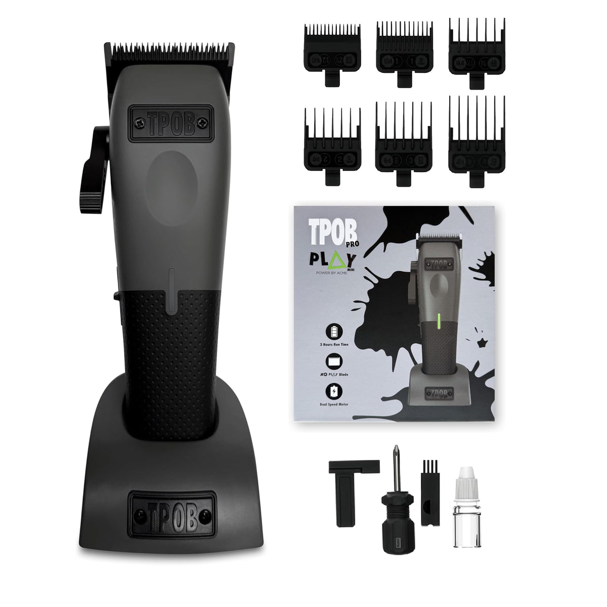 TPOB Mini Play Professional Hair Clippers for Men — Dual Speed 6000-7500 RPM Compact Barber Clipper, Cordless Rechargeable with Constant Torque Technology (Grey)