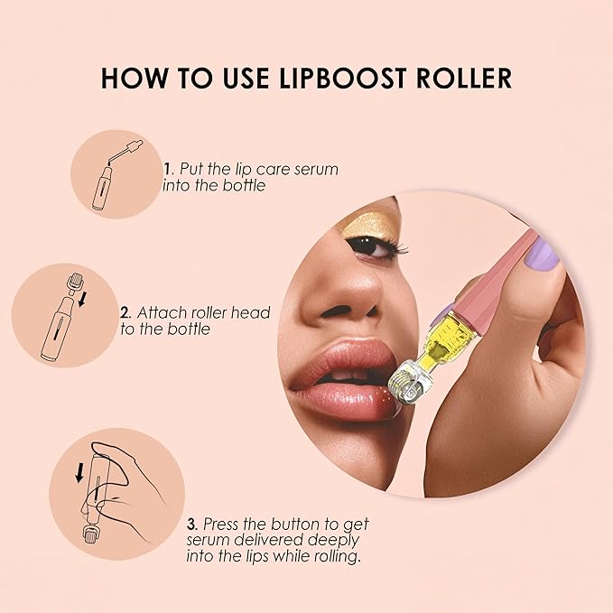 Derma Roller with Liquid Reservoir, Quick Serum Applicator for Lips, Skin, Hair, Wrinkles, Easy to Use Micro Needle Roller Without Serum, 105 Titanium Needles 0.25 mm (PINK)