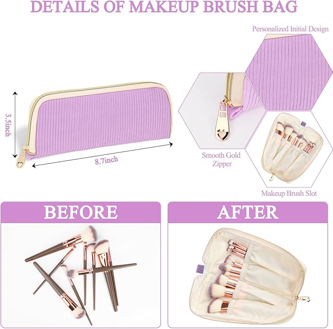 Sernaxi Personalized Initial Makeup Bag Trendy Stuff Corduroy Cosmetic Bag Travel Toiletry Bag, Valentine’s Day Gift Makeup Organizer Case & Makeup Pouch for Women teen Girls Mom Girlfriend Wife