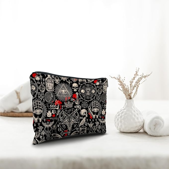 Nogrit Gothic Black Makeup Bag,Gothic Gifts for Women,Halloween Gifts for Women,Retro black Small Cosmetic Makeup Bag for Purse,goth gifts for women