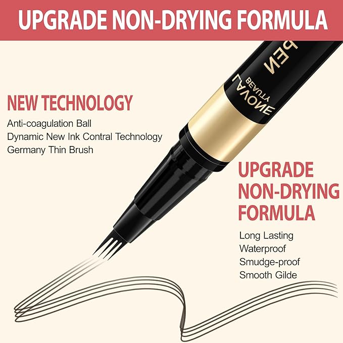 LAVONE Eyebrow Pen, 2-in-1 Waterproof Microblading Brow Pencil, Ebony