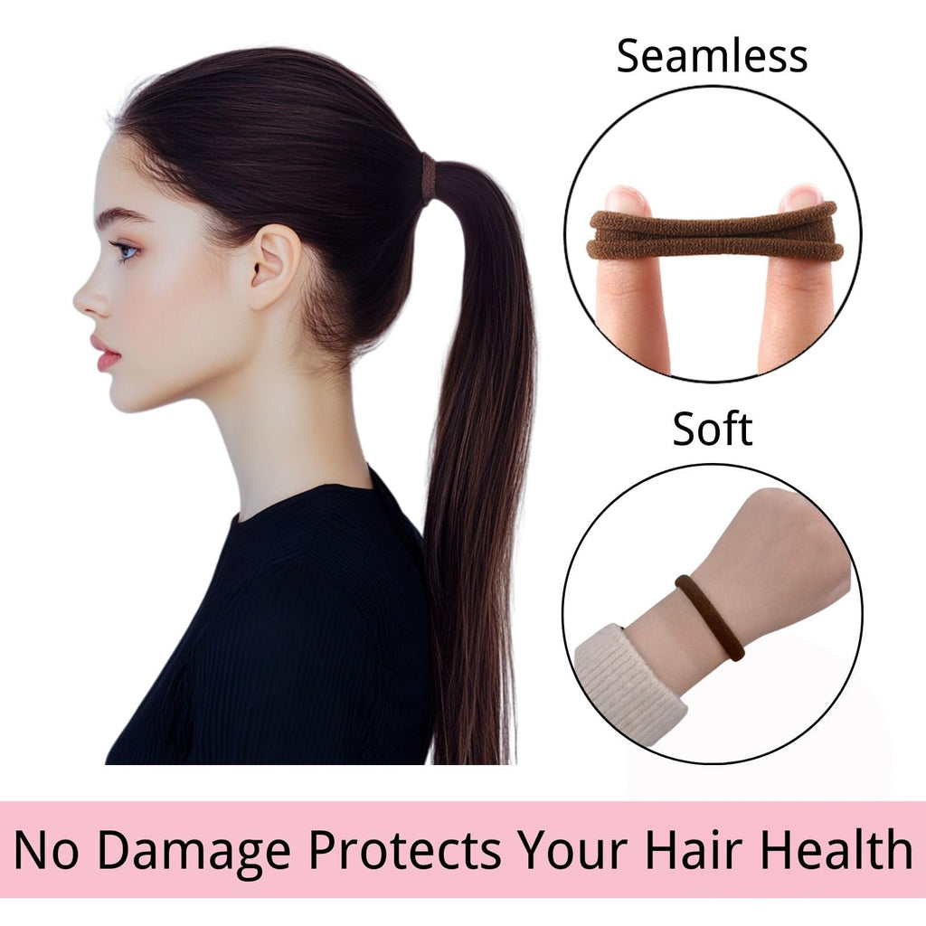 LuSeren 120 Pcs No Damage Thick Hair Ties, Large Soft Seamless Nylon Hair Elastics for Women, Ponytail Holders - Blonde & Brown