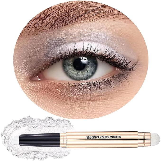 Qeetvia White Eyeshadow Stick Makeup, Long-Lasting Waterproof Eye Shadow Pencil, Hypoallergenic Smudge-Proof Glitter Primer Palette Shimmer Eyeliner, Easy to Blend Eye Make Up