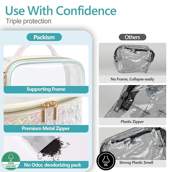 PACKISM Clear Makeup Bag Travel - TSA Approved Toiletry Bag, 2 Pack White