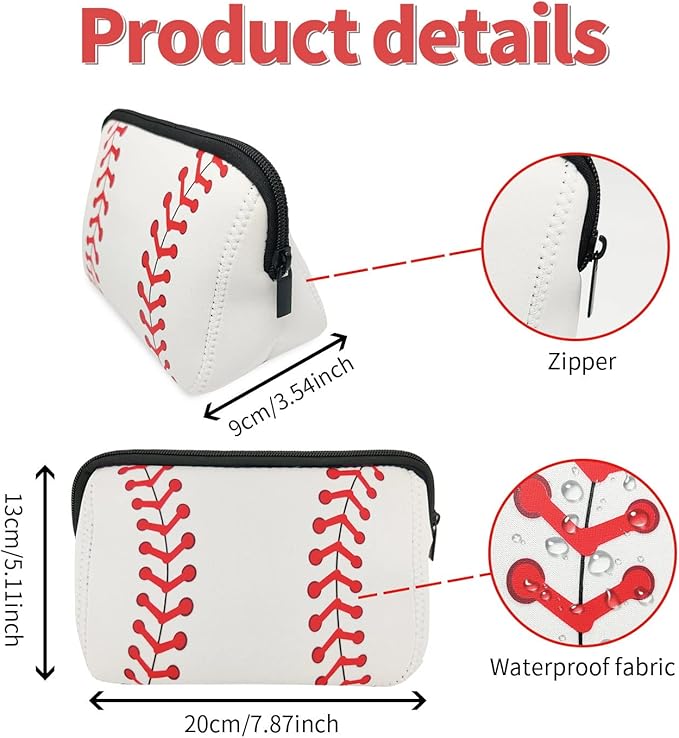 AJLTPA Waterproof Neoprene Cosmetic Bag, Baseball