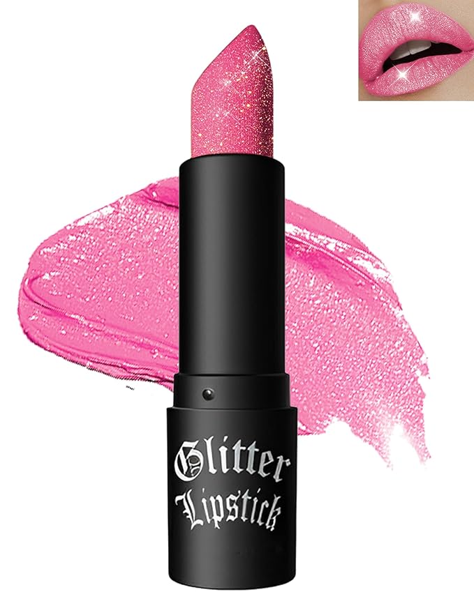 Hot Pink Glitter Lipstick, Waterproof Shimmer Lip Gloss,Thanksgiving Makeup