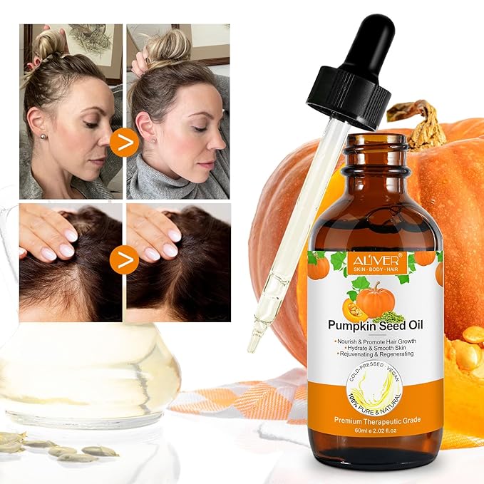 Pumpkin Seed Oil for Hair Growth, Pure Cold Pressed Pumpkin Seed Oil for Dry Damaged Hair Growth, Hydrating, Scalp Moisturizer, Nourishment - 60ML