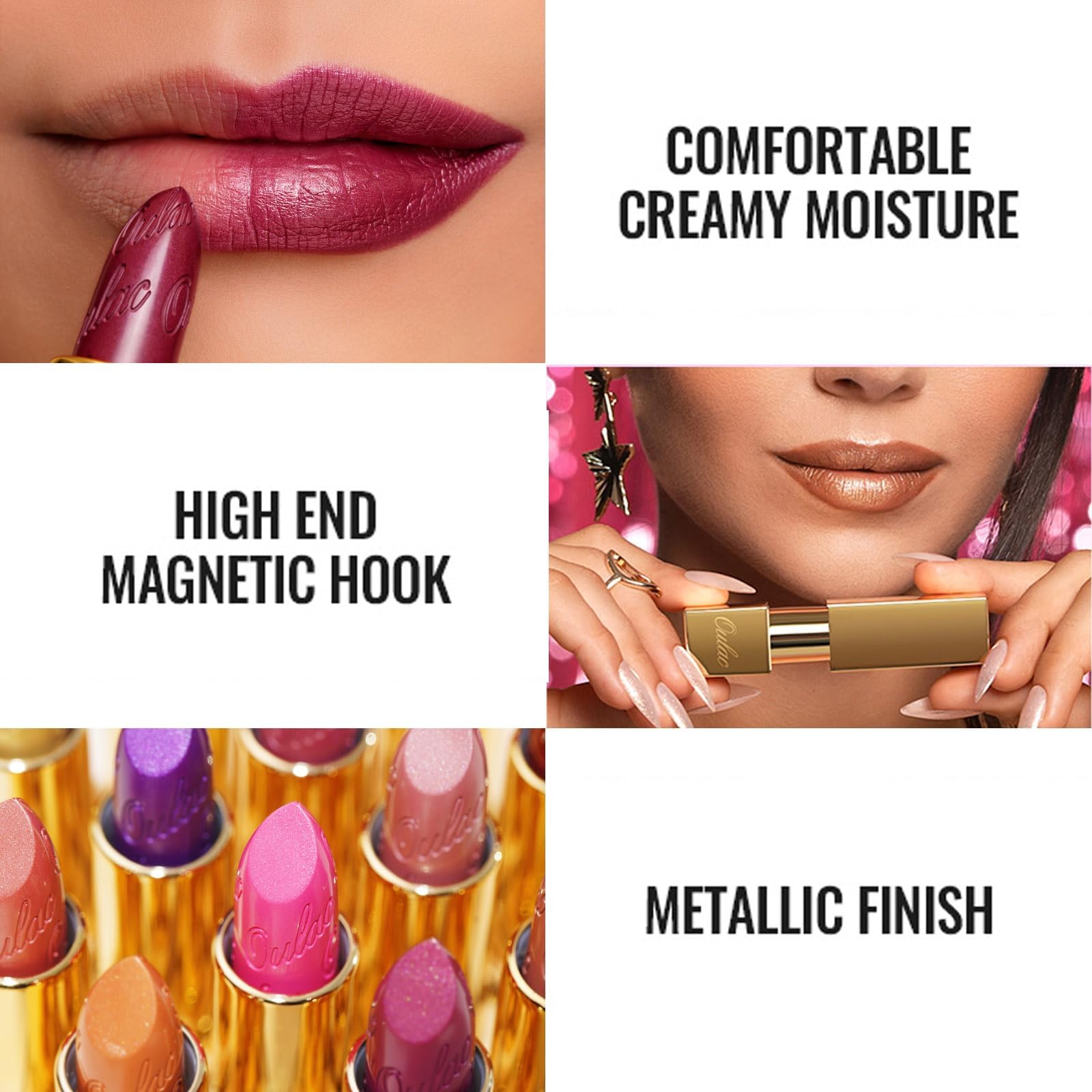 Oulac Wine Red Lipstick for Women with Metallic 3D Shine Lightweight Hydrating Formula, High Impact Lip Color, Vegan Beauty, Full Coverage Lip Makeup, Christmas Gifts for Women, One Last Kiss (14)