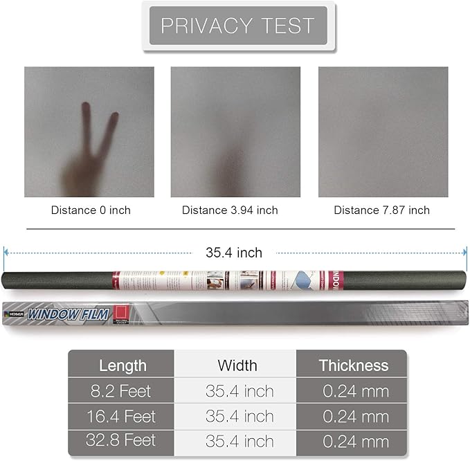 HIDBEA Static Cling Window Privacy Film, Frosted Gray, 17.5 x 78.7 Inch