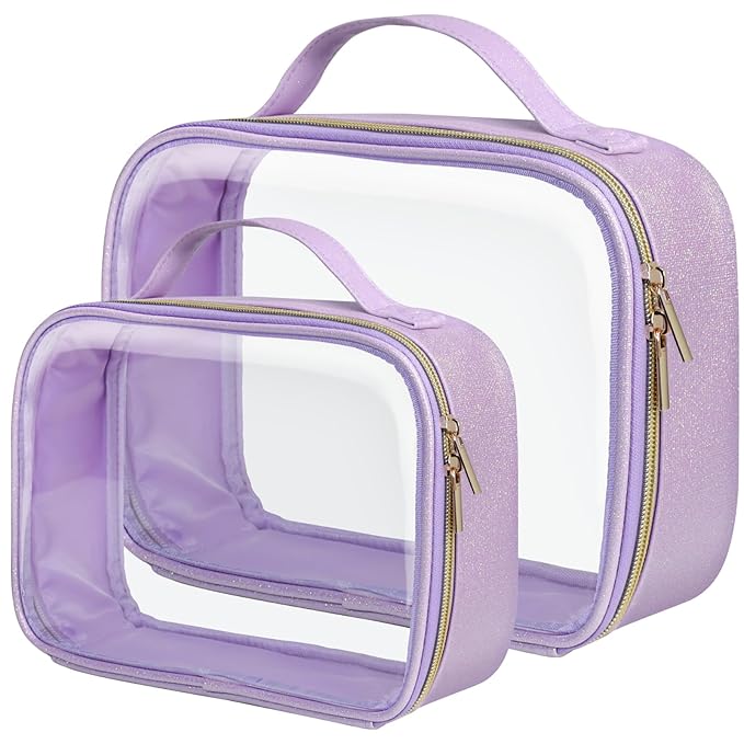 PACKISM Clear Makeup Bag Travel - TSA Approved Toiletry Bag, 2 Pack Purple