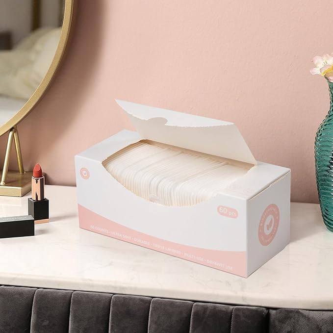 ICOTLE Square Cotton Pads,100% Cotton, Not to Shed or Fall Apart, 60 Count, Unique Triple-Layer Design for Daily Skin Care