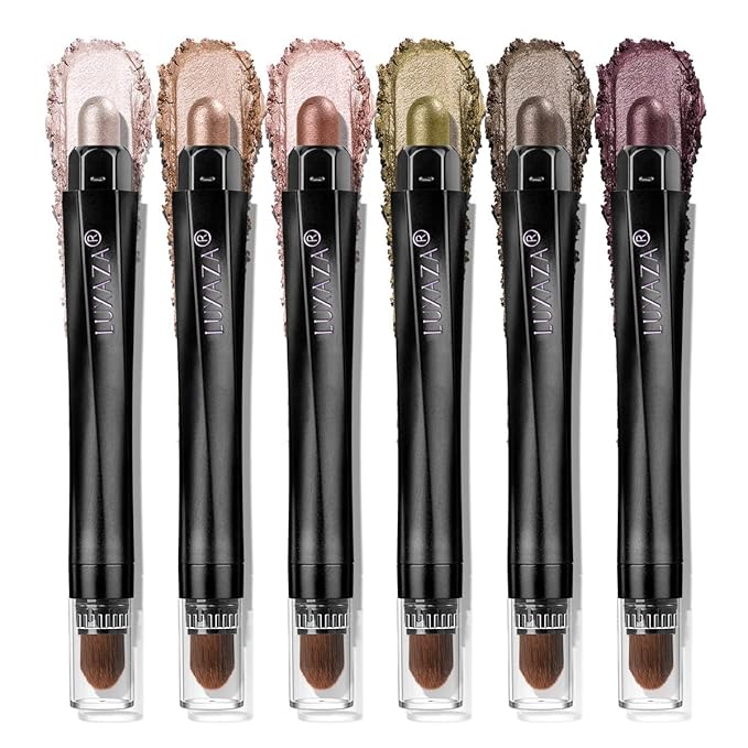 LUXAZA PRO Neutral Eyeshadow Stick Makeup Set, Metallic Shimmer Matte Cream Eye Shadow Eyeliner Brightener Pencil Crayon - Classic 6PCS A005, DESERT WILD