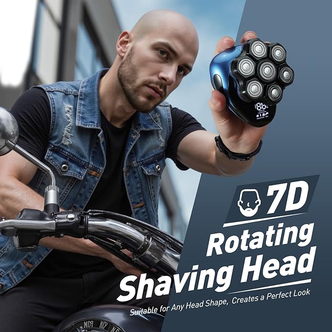 Clforczh Electric Head Shaver for Bald Men PRO,2025 Upgraded 7D Magnetic Detachable Head Shaver,IPX7 Waterproof Wet/Dry,Type-C Fast Charging with LED Display,Grooming Kit,Travel Lock,Green
