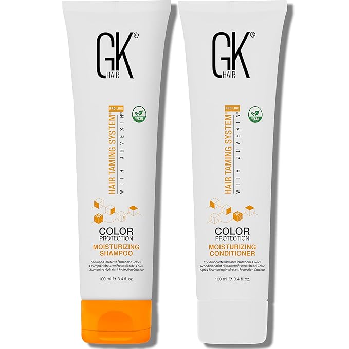 GK HAIR Travel Size Shampoo Conditioner set | Curly Hair Shampoo & Conditioner For Color Protection | Made with Aloe vera, Parki Butter | Free of Parabens Phthalates Sulfate Free 3.4 Fl Oz