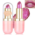 Wugbc Hot Pink Glitter Lipstick with Metallic Finish, Holographic Shimmer Lip Stick Long Lasting Lightweight Hydrating Lip Tinted Non-Sticky Full Coverage Sparkling Lipstick for Women