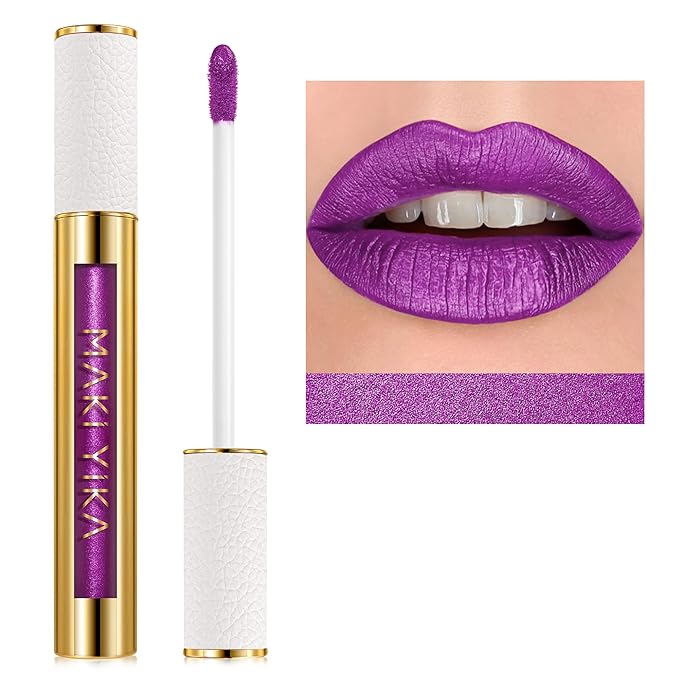 MAKI YIKA Purple Lipstick Liquid for Women Metallic Lipsticks Long Lasting