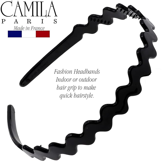 Camila Paris CP3295 French Headband for Women, Black, Strong Hold Grip Women's Hair Band, Ligth and Very Flexible, No Slip Durable Styling Girls Hair Accessories, Made in France