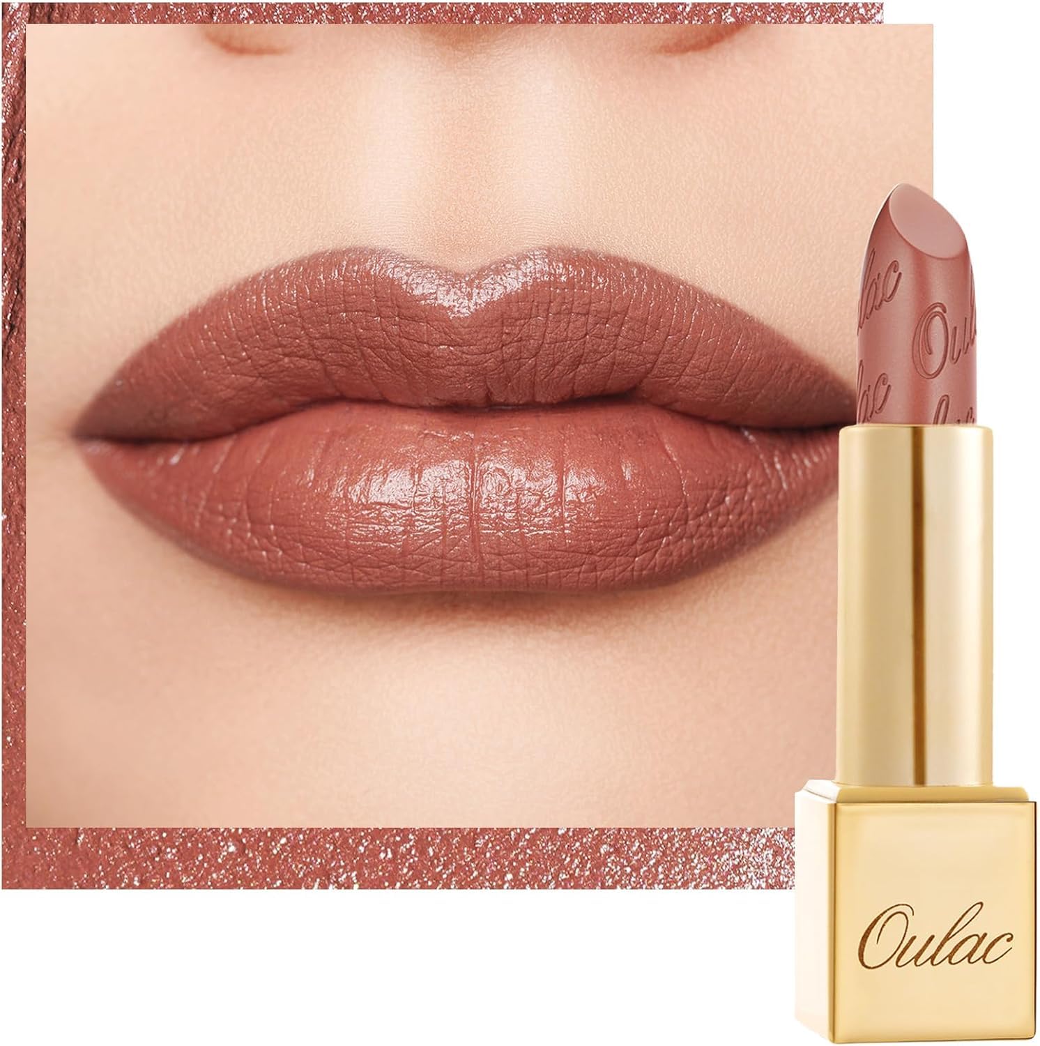 Oulac Matte Cinnamon Lipstick with Glow Metallic Finish - Vegan Lipstick for Women, Creamy Texture, Hydrating Clean Beauty Formula, High-End Magnetic Hook Design, GM03 Deep down