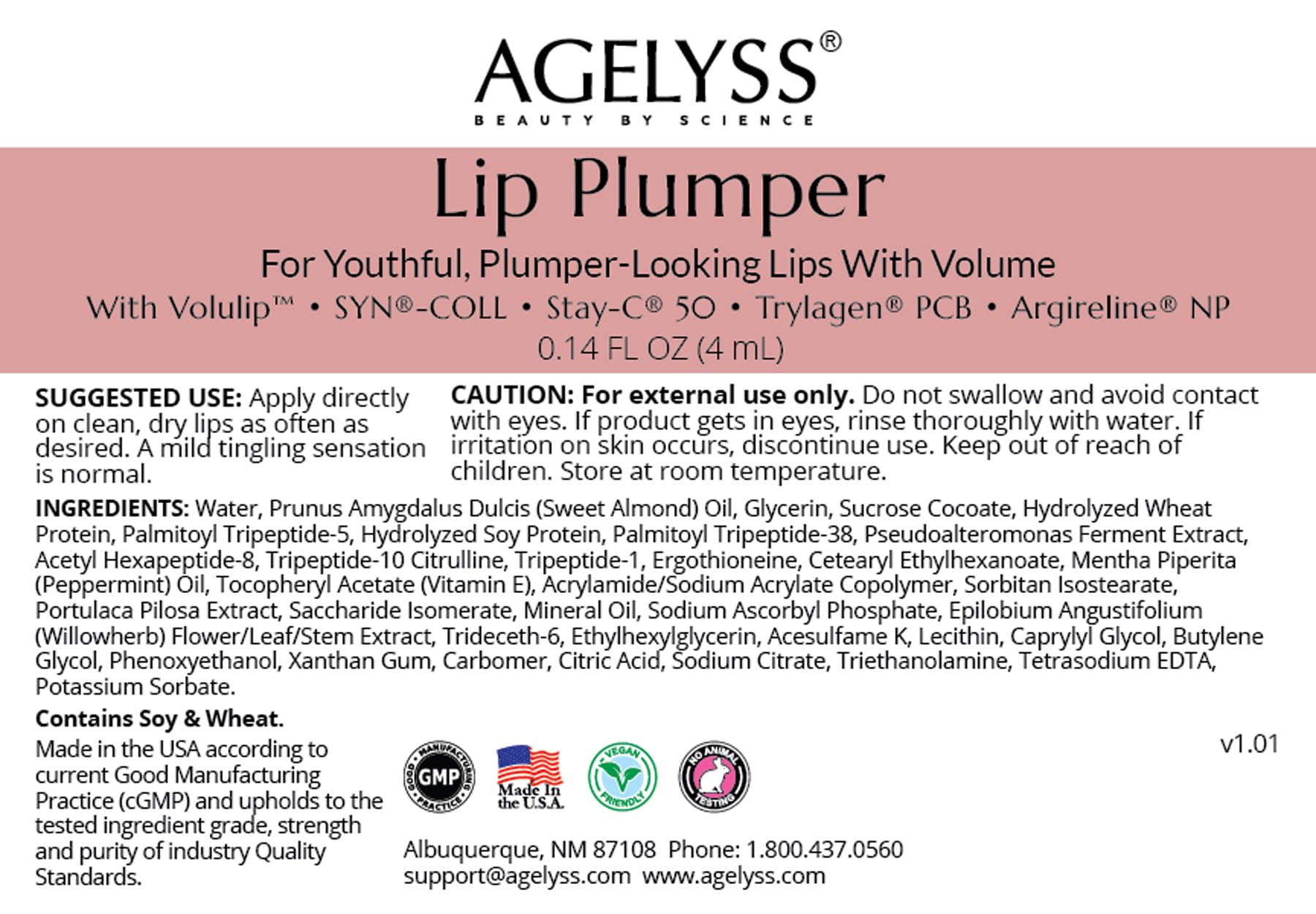 Agelyss Lip Plumper - Deep Hydration - Lip Volume, Collagen Boost, Plumping - Paraben-Free, Cruelty-Free, Vegan -.14 FL OZ - Pack of 3
