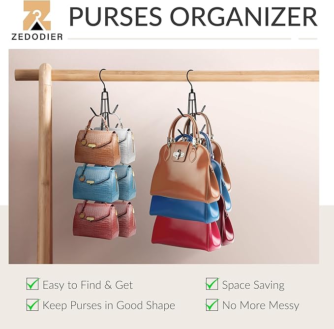 ZEDODIER Purse Hanger, Hanging Purse Organizer for Closet, Holds 6 Bags