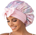 GDTOGRT Satin Silk Bonnet for Sleeping Women, Double Layer Sleep Hair Bonnets Caps for Curly Natural Hair with Tie Band - Aura