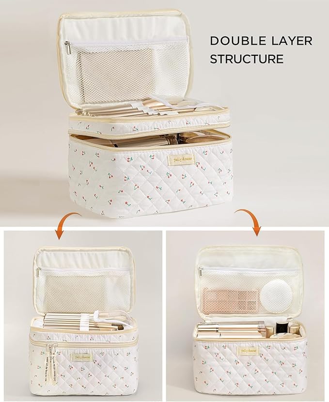 HBselect 2Pcs Travel Makeup Bag Large Quilted Cosmetic Bag Make up Bag