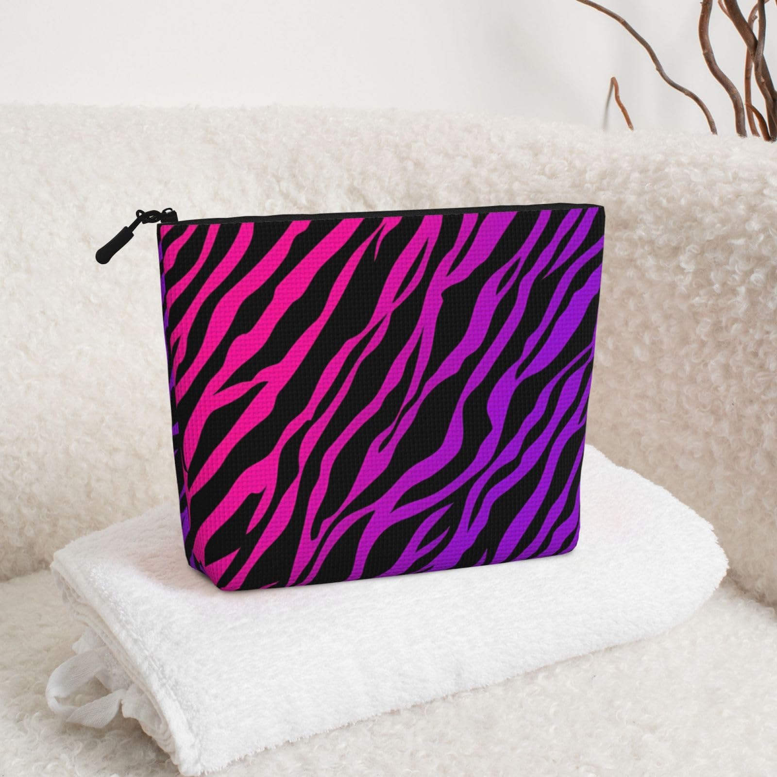 MOLAIGIN Zebra Print Black Pink Cosmetic Bag For Women, Travel Makeup Bag, Toiletry Zipper Bag, Large Capacity Aesthetic Cases