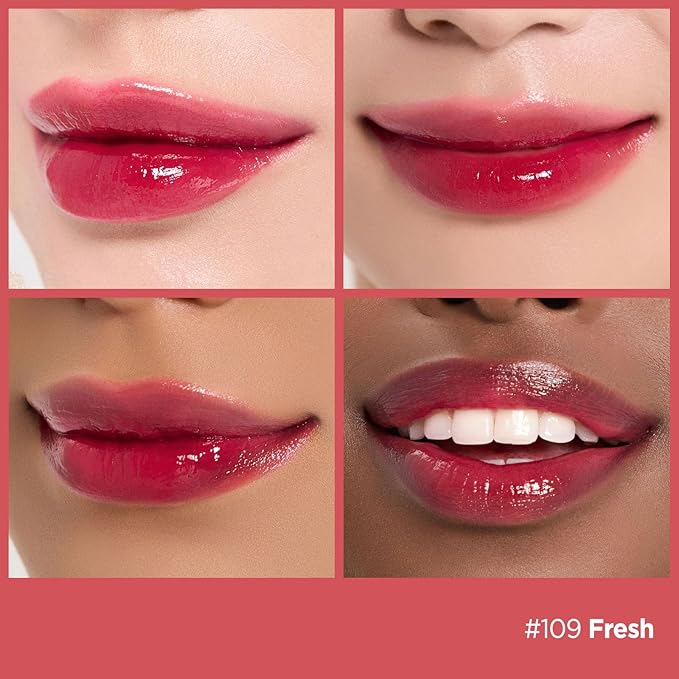 Laka Fruity Glam Tint | Glowing Korean Lip Tint with Hydrating Lightweight Texture | Buildable Color, Non-Sticky High Shine Gloss | K-Beauty Korean Makeup | #109 Fresh, 0.15oz