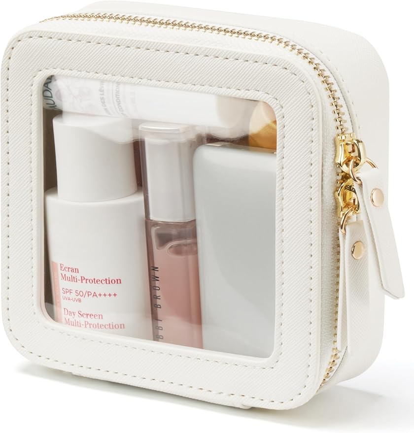 Popvibe Small Clear Makeup Bag for Purse, Travel Cosmetic Case, White, Mini