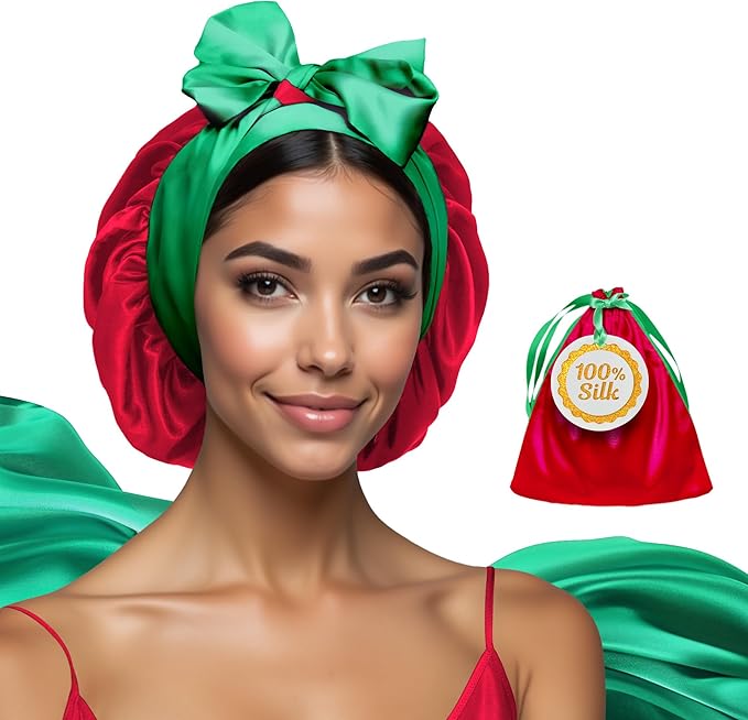 100% Mulberry Silk Bonnet for Sleeping Women with Wonder Loop Tie – No-Slip Silk Sleep Cap, Reversible Silk Hair Wrap for Sleeping for Curly, Long Hair & Waves - Mothers Day Gift for Wife & Mom